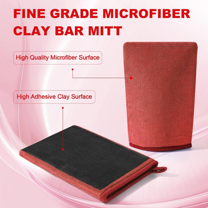 TOLDATLI Clay Mitt Auto Detailing 2 Pack, Fine Grade Microfiber Car Clay Bar Mitt, DIY Detail Tool & Kit Car Detailing Alternative (Red) - Image 3